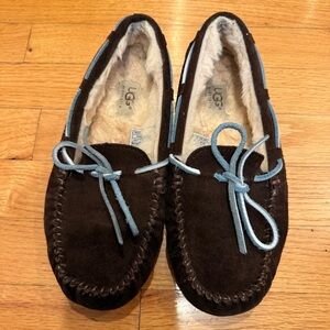 UGG Brown and Blue Loafers with Plush Lining